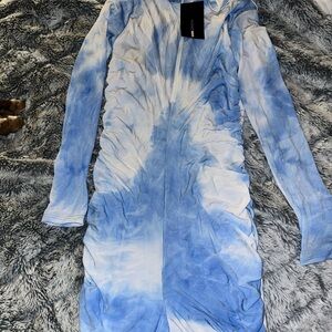 Fashion Nova Blue and White Tie-Dye Jumpsuit